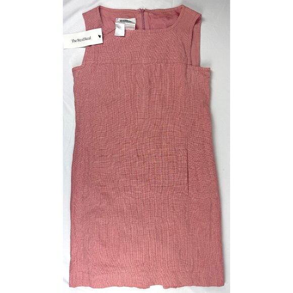 Max Mara Linen Wool Silk Square Neck Pink Sleeveless Pockets Shift Dress Size 6 - Picture 2 of 6